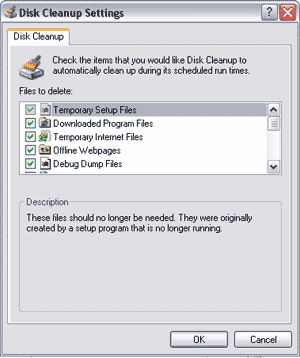 Selected items for disk cleanup