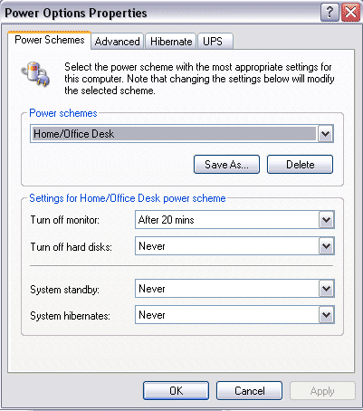 Windows XP Power Options Screenshot