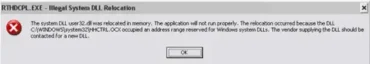 rthdcpl exe illegal system dll relocation