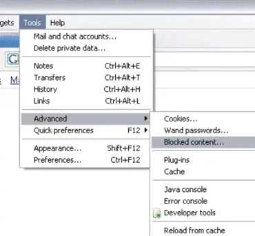 opera blocked content
