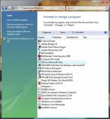 add or remove programs in vista