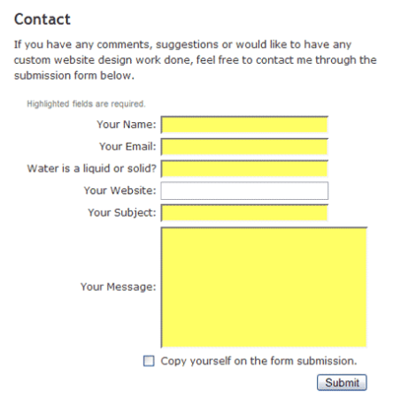 wordpress contact form screenshot