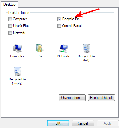Restoring the Windows Vista Recycle Bin Desktop Shortcut