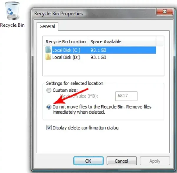 bypass the recycle bin - automatically delete files