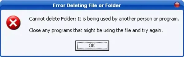 Windows cannot delete file error message screenshot