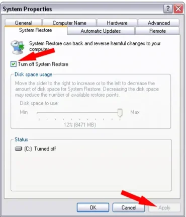 turn off system restore