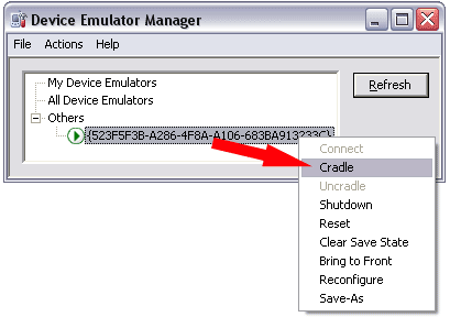 Device Emulator Manager Cradle a Device