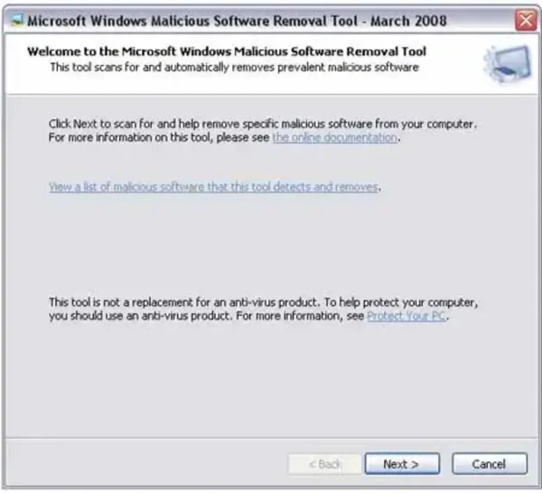 Microsoft Windows Malicious Software Removal Tool scan screen