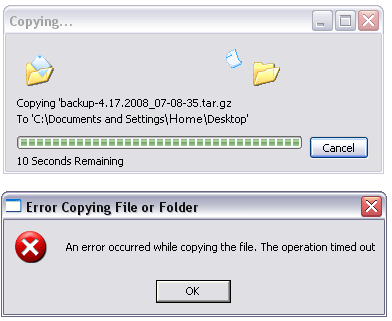 an error occurred while copying file