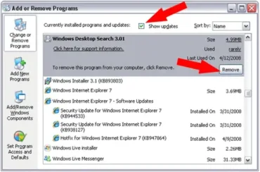 remove windows desktop search