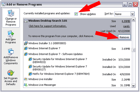 remove windows desktop search
