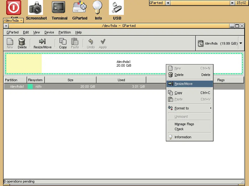 gparted resize shrink windows xp partition