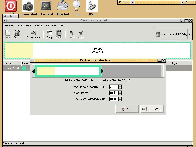 resizing windows xp partition with gparted