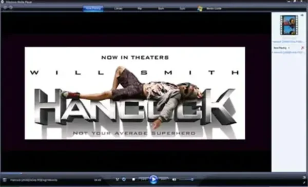 Hancock AVI Trailer in Windows Media Player Hancock AVI trailer playing in Windows Media Player after XVID codec installation