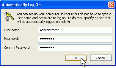Set your password to automatically log on
