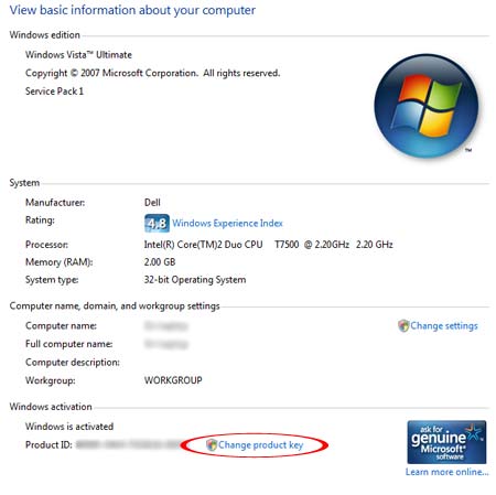 Change Windows Vista Product Key