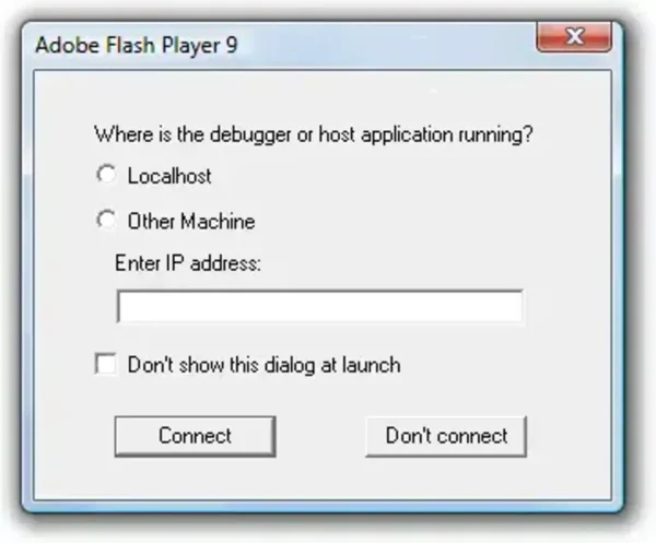 Adobe Flash Player 9 debugger message