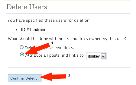 Delete old admin user and move posts to new admin user