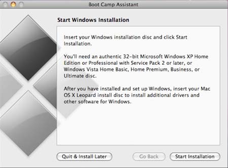 how to install windows on mac 2008