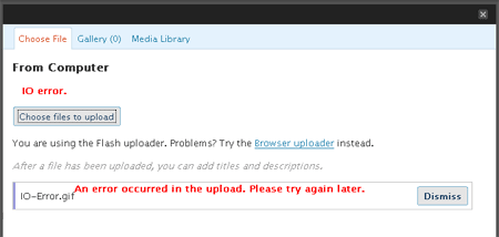 IO Error uploading images Wordpress