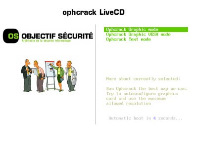 Ophcrack LiveCD Menu