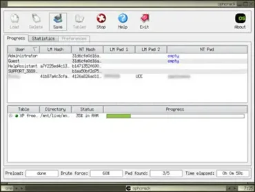 ophcrack deciphering windows login passwords