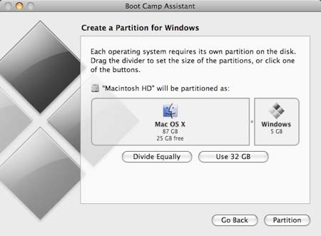 Allocate space for Vista on Macbook