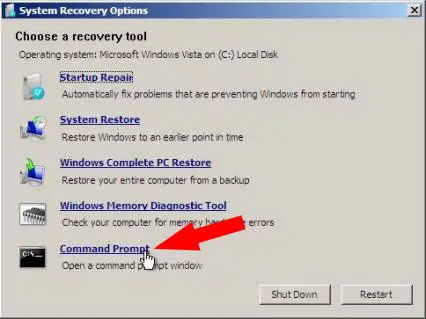 Recovery Tool Command Prompt