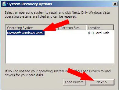System recovery options, choosing your Operating system