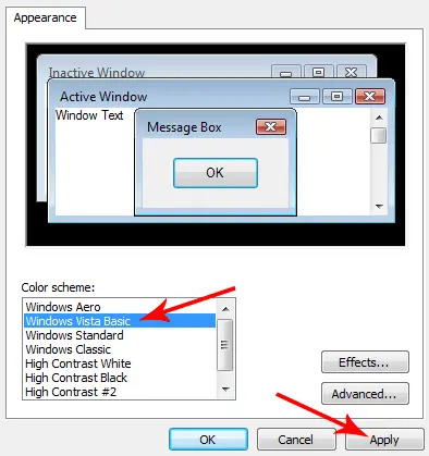 select windows vista basic
