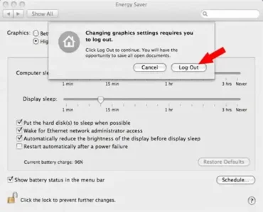 select logout to change graphics settings