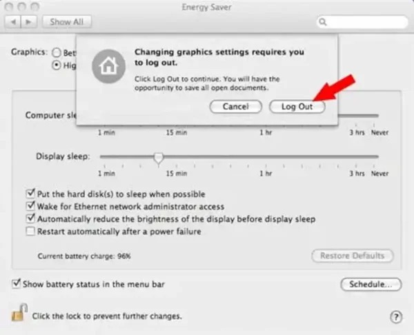 Log Out to switch graphics cards on MacBook Pro