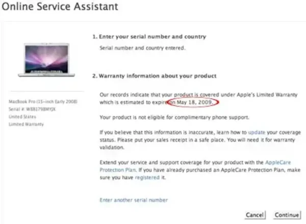 Check MacBook Warranty Status - Results