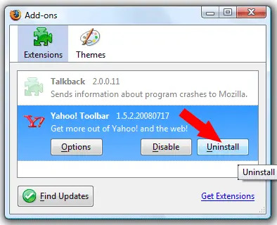 uninstall yahoo toolbar