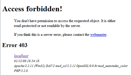 access forbidden xampp security page error