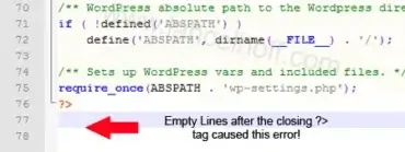 empty lines after the closing tag caused this error