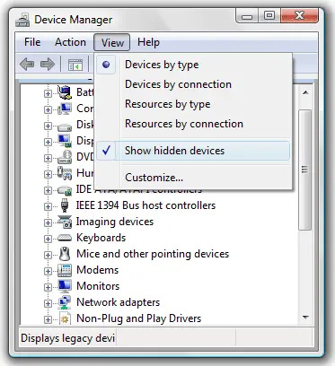 device manager show hidden devices