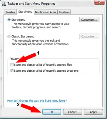 disable recent items