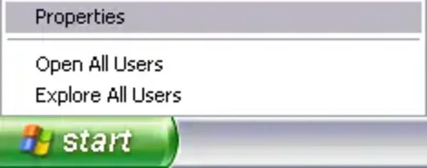 Right Click the Start Button, then select Properties