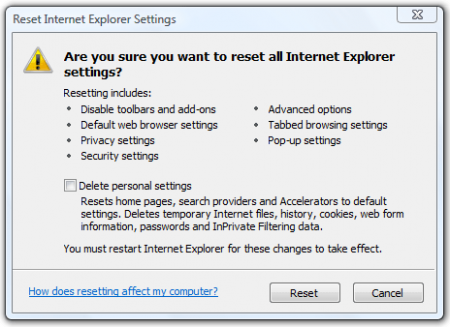 Reset Internet Explorer Settings