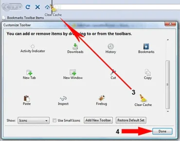 adding clear cache button to firefox continued