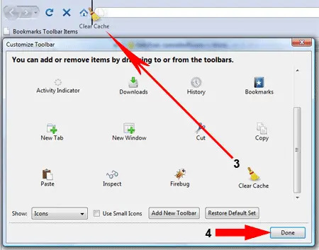 adding clear cache button to firefox continued