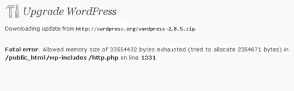 Fatal Error when upgrading or updating WordPress
