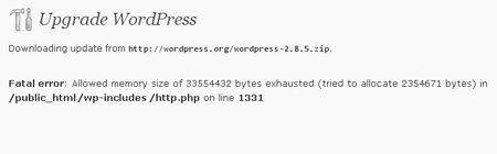 Fatal Error when upgrading or updating WordPress