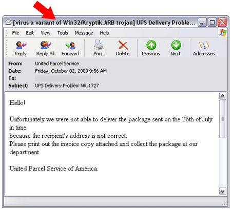 fake ups email virus or trojan