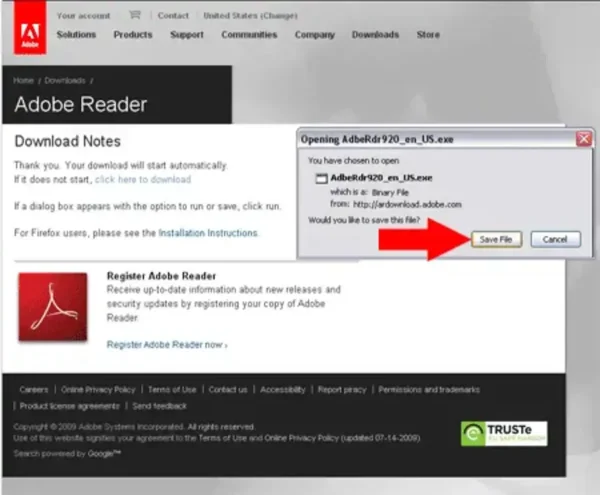 Save the Adobe download to your desktop Save the Adobe download to your desktop