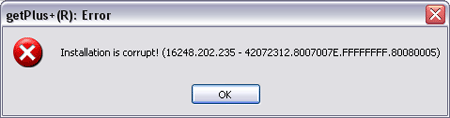 getPlus+(R) Error - Installation is corrupt!