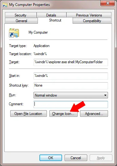 change shortcut icon