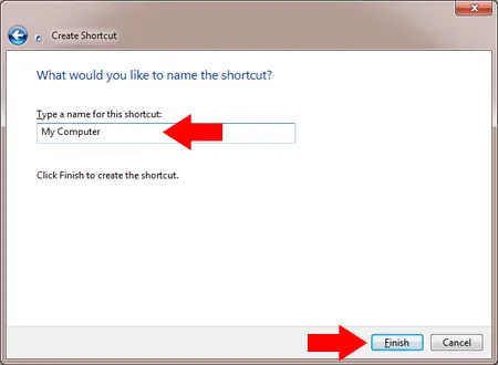Enter a Shortcut Name - My Computer