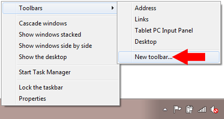 Right Click, Select New Toolbar